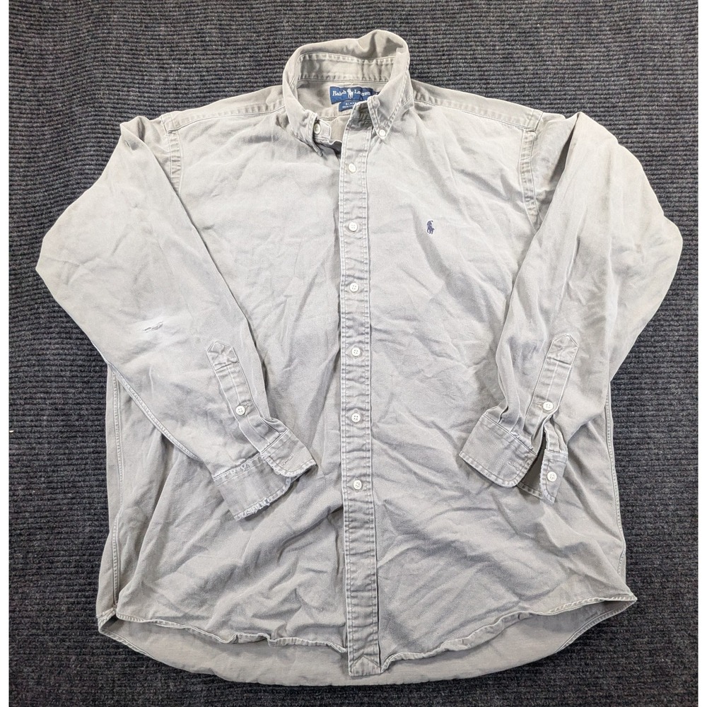 Ralph Lauren Blake Shirt Mens Large Gray Cotton Back Box Button Down Business